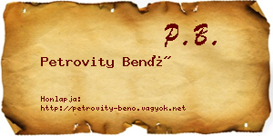 Petrovity Benő névjegykártya
